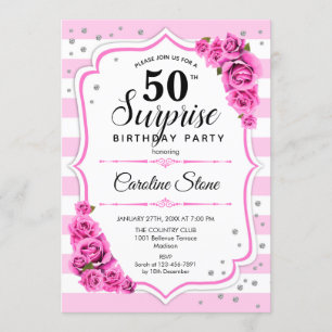 Surprise 50th Birthday - Pink White Invitation
