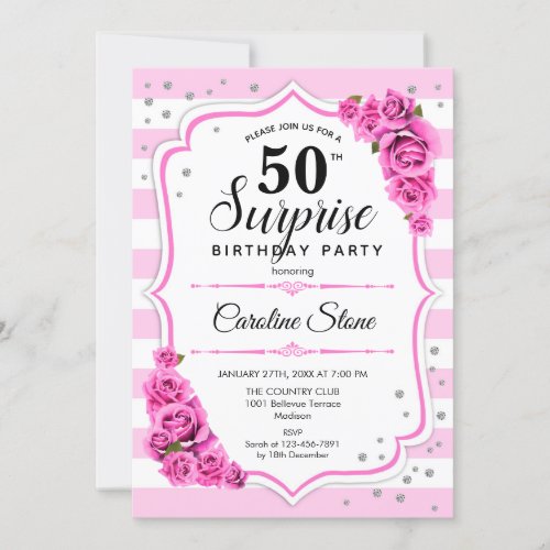 Surprise 50th Birthday _ Pink White Invitation