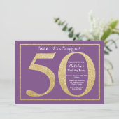 Surprise 50th Birthday Purple and Gold Glitter Invitation | Zazzle