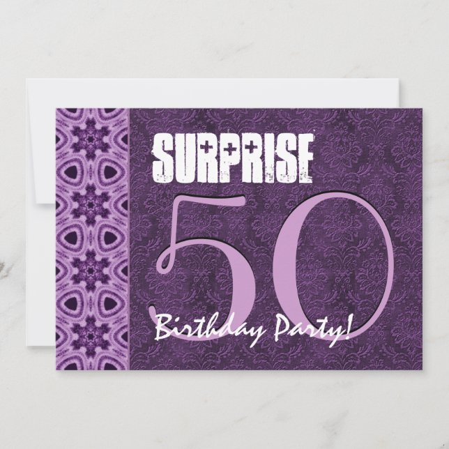 Surprise 50th Birthday Purple LaceTemplate 01 Invitation (Front)