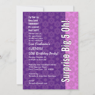 SURPRISE 50th Birthday Purple Stars R531 Invitation