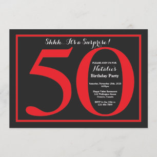 Surprise 50th Birthday Red and Black Chalkboard Invitation