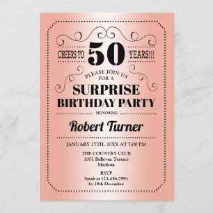 Surprise 50th Birthday - Rose Gold Black Invitation