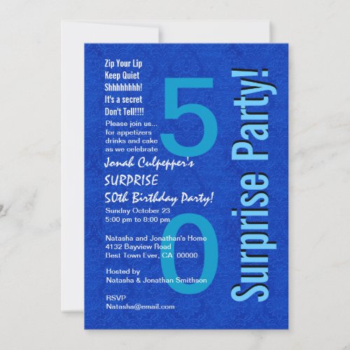 SURPRISE 50th Birthday Royal Blue B400 Custom Invitation