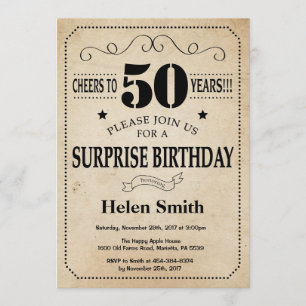 Surprise 50th Birthday Rustic Vintage Retro Invitation