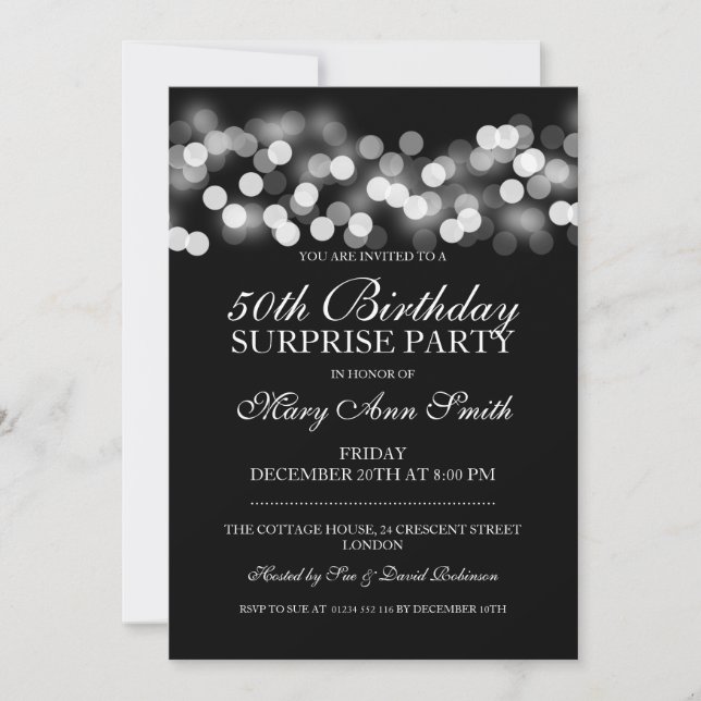 Surprise 50th Birthday Silver Hollywood Glam Invitation (Front)