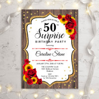 Surprise 50th Birthday - Sunflowers Rustic Wood