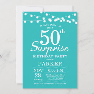 Surprise 50th Birthday Teal Aqua Turquoise Invitation