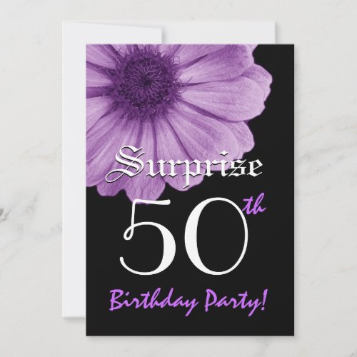 SURPRISE 50th Birthday Template Purple Daisy Custom Announcements