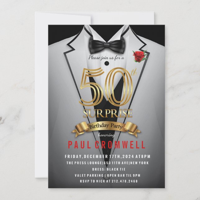 Surprise 50th Birthday Tuxedo Invitation (Front)