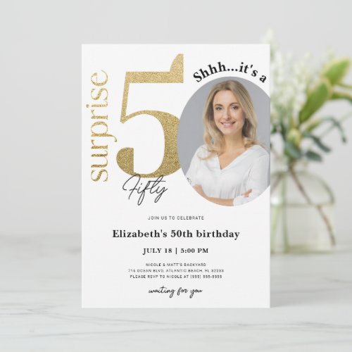Surprise 50th Gold Birthday Invitation with Photo