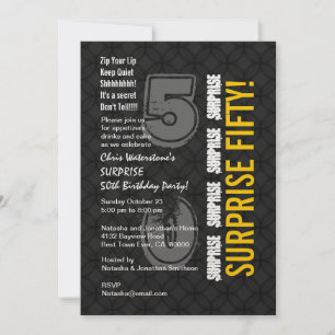 SURPRISE 50th Modern Birthday Charcoal Gold W002 Invitation