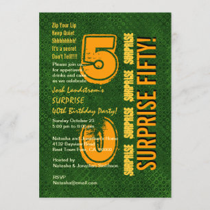 SURPRISE 50th Modern Birthday Green and Gold C831 Invitation