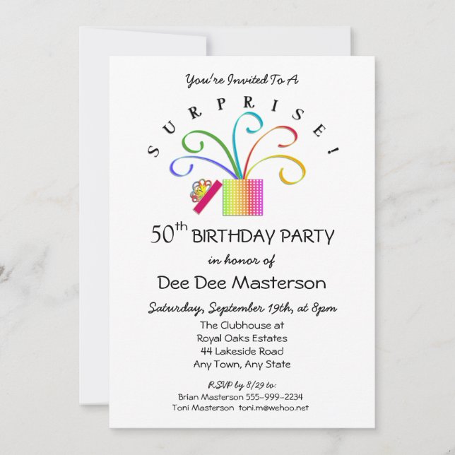 SURPRISE! 50th or Any Age Birthday Party Invitation (Front)