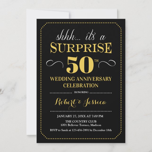 Surprise 50th Wedding Anniversary - Black Gold Invitation (Front)