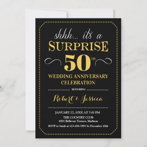 Surprise 50th Wedding Anniversary _ Black Gold Invitation