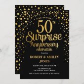 Surprise 50th Wedding Anniversary - Black & Gold Invitation (Front/Back)