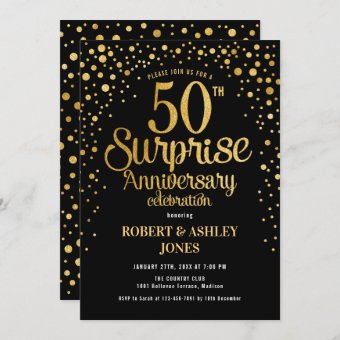 Surprise 50th Wedding Anniversary - Black & Gold Invitation | Zazzle