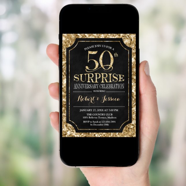 Surprise 50th Wedding Anniversary - Black Gold Invitation (Front Digital)