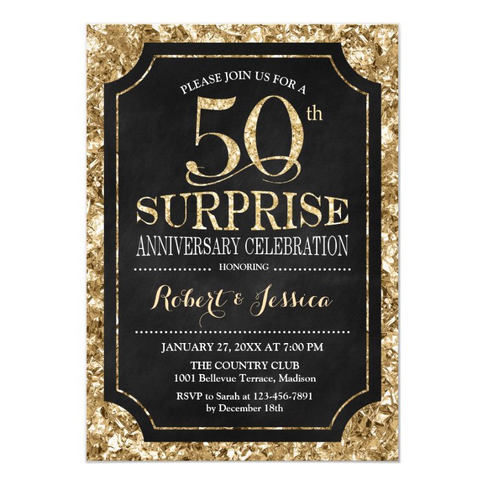 Surprise 50th Wedding Anniversary - Black Gold Invitation | Zazzle.com