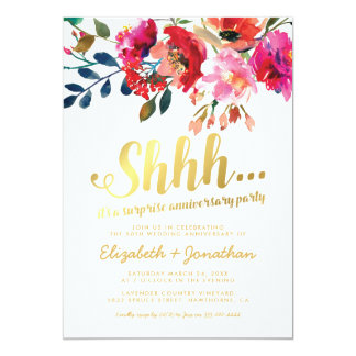 Surprise 50th Wedding Anniversary Elegant Floral Invitation