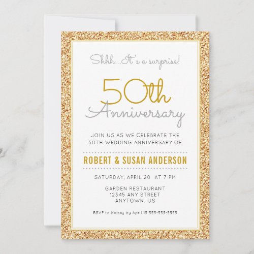 Surprise 50th Wedding Anniversary Faux Glitter Invitation