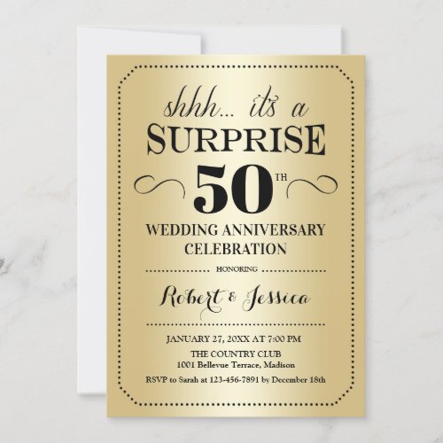 Surprise 50th Wedding Anniversary _ Gold Black Invitation