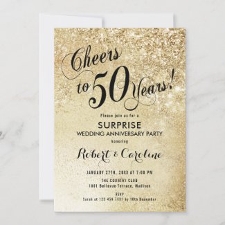 Surprise 50th Wedding Anniversary - Gold Invitation