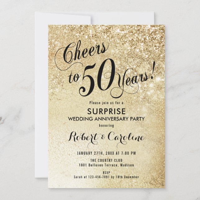 Surprise 50th Wedding Anniversary - Gold Invitation (Front)