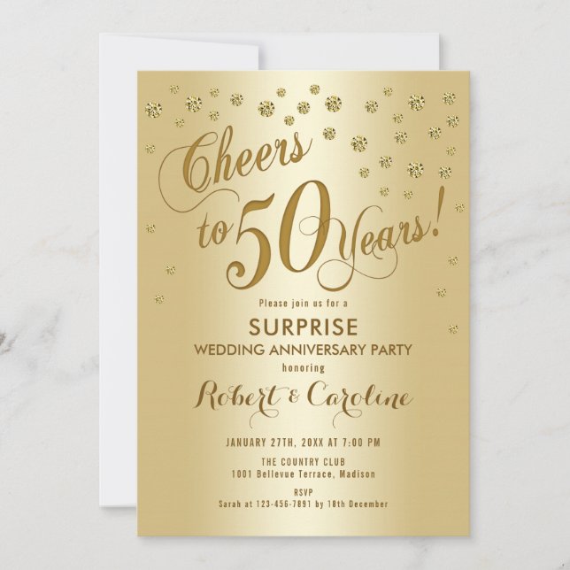 Surprise 50th Wedding Anniversary - Gold Invitation (Front)