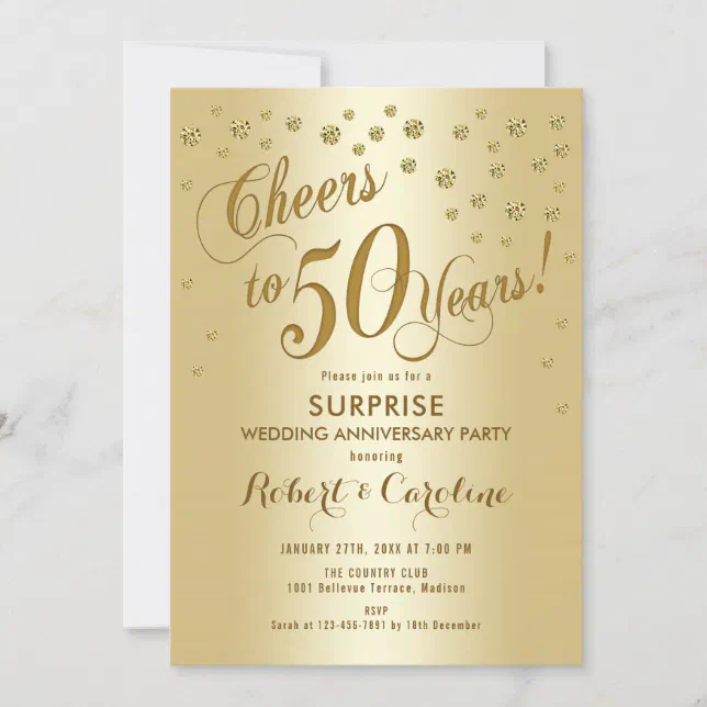 Surprise 50th Wedding Anniversary - Gold Invitation | Zazzle