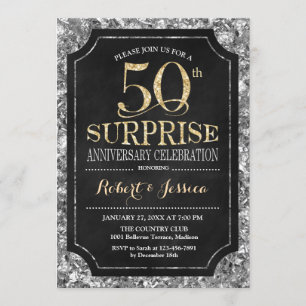 Surprise 50th Wedding Anniversary - Sliver Gold Invitation