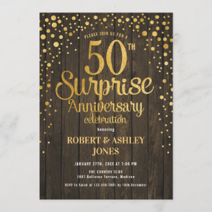 Surprise 50th Wedding Anniversary - Wood & Gold Invitation