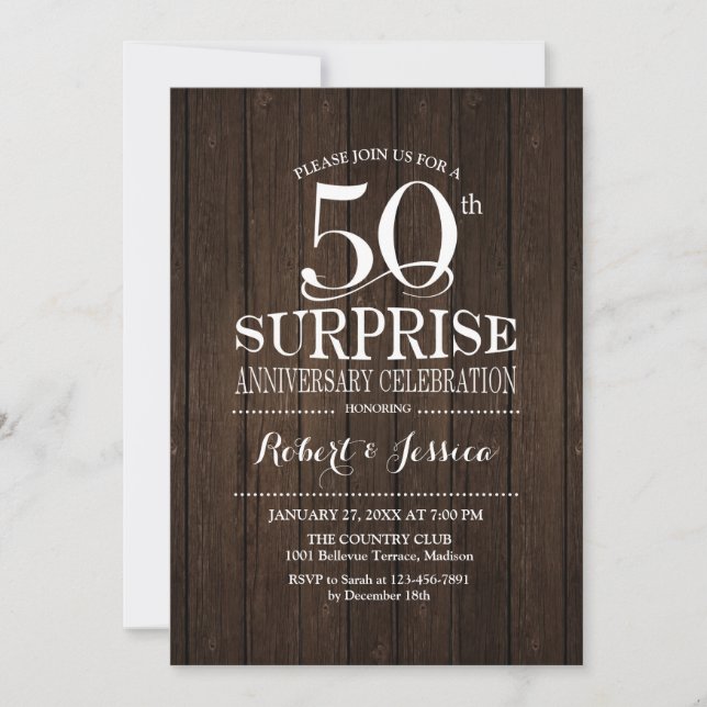 Surprise 50th Wedding Anniversary Wood Invitation (Front)