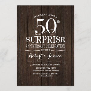 Surprise 50th Wedding Anniversary Wood Invitation