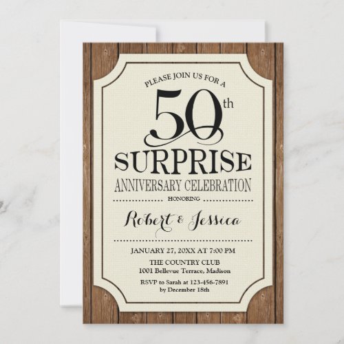 Surprise 50th Wedding Anniversary _ Wood Pattern Invitation