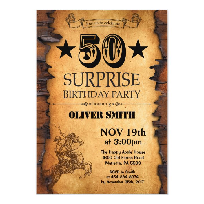 Surprise 50th Western Birthday Invitation Zazzle Surprise 50th Western Birthday