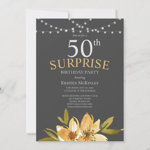 Surprise 50th Yellow Floral Birthday Party Invitation