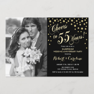 Surprise 55th Anniversary with Photo - Gold Black Invitation