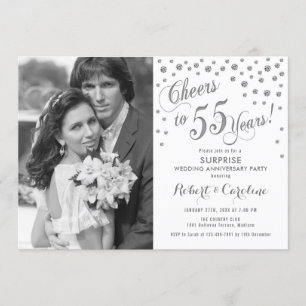 Surprise 55th Anniversary with Photo Silver White Invitation