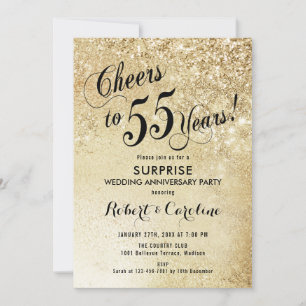 Surprise 55th Wedding Anniversary - Gold Invitation