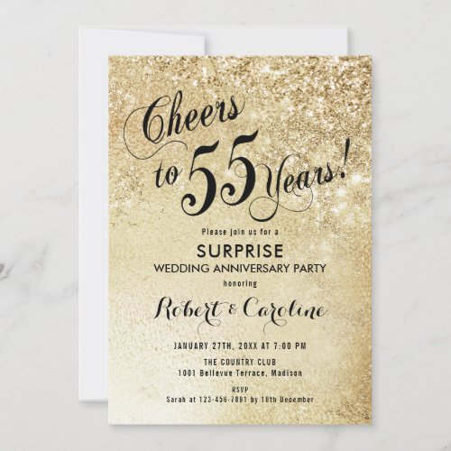 Surprise 55th Wedding Anniversary _ Gold Invitation