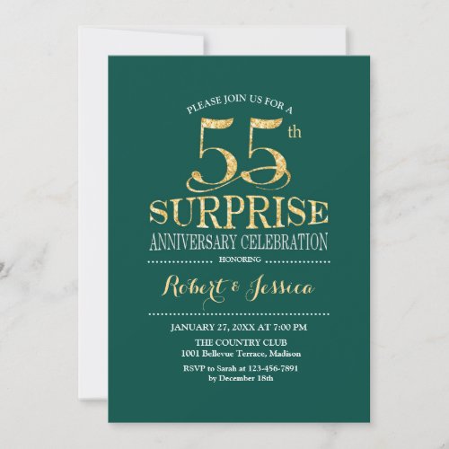 Surprise 55th Wedding Anniversary _ Green Gold Invitation