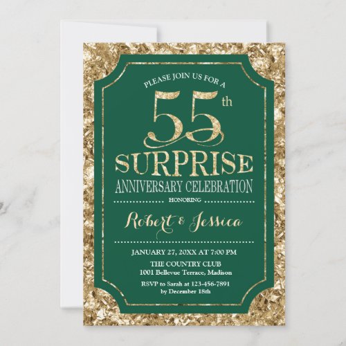 Surprise 55th Wedding Anniversary _ Green Gold Invitation