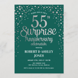 Surprise 55th Wedding Anniversary - Green & Silver Invitation