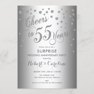 Surprise 55th Wedding Anniversary - Silver Invitation