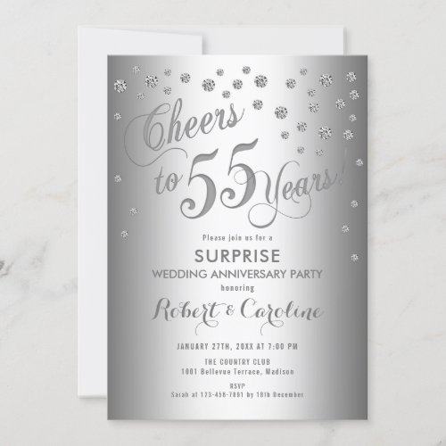 Surprise 55th Wedding Anniversary _ Silver Invitation