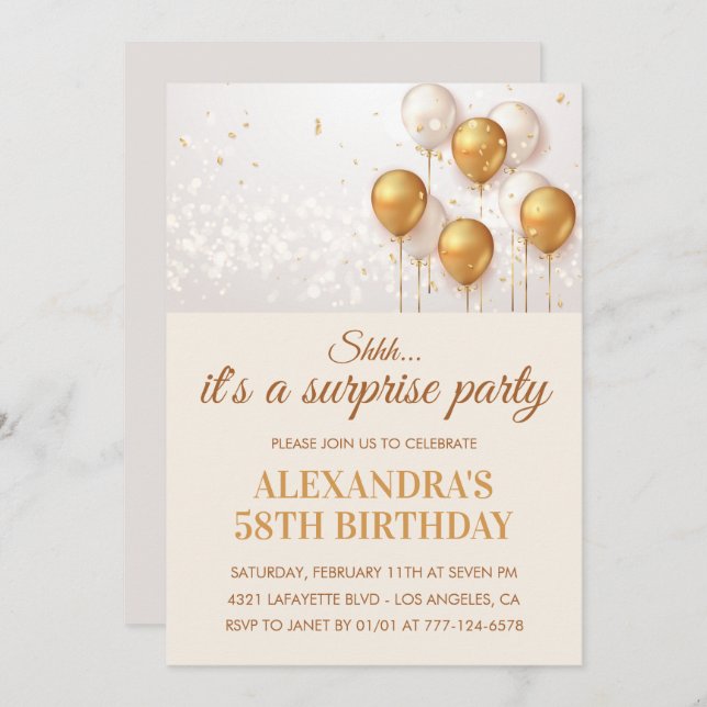 Surprise 58th birthday invitations Gold (Front/Back)