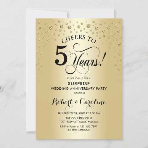 Surprise 5th Anniversary Celebration _ Gold Black Invitation
