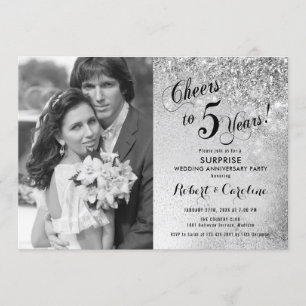 Surprise 5th Anniversary with Photo - Silver White Invitation